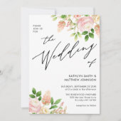 1つのピンク色のバラの緑のQRコード結婚すべて 招待状 (正面)