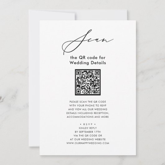 1つのピンク色のバラの緑のQRコード結婚すべて 招待状 (裏面)