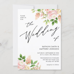 1つのピンク色のバラの緑のQRコード結婚すべて 招待状