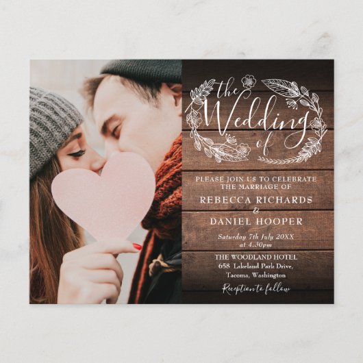 1つのフォト結婚式招待状ですべて素朴の予算を設定 (正面)