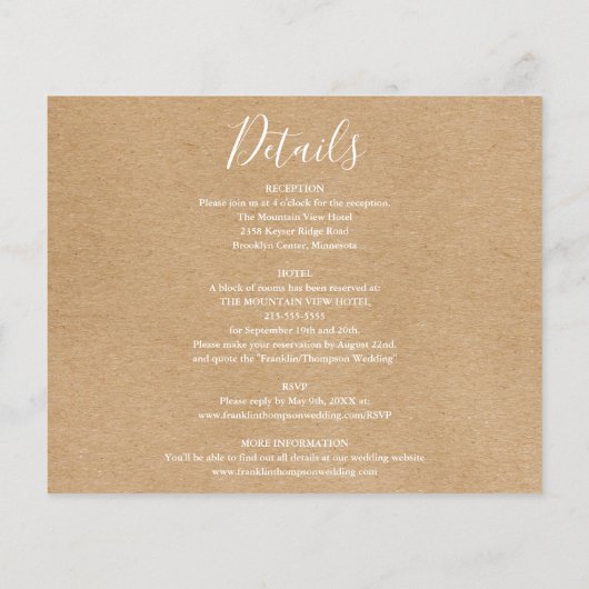 1つのフォト結婚式招待状ですべて素朴の予算を設定 (裏面)