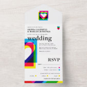 1つのポップ・アートの結婚式の招待で色をすべて付ける オールインワン招待状 (内側)