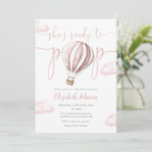 1つのポップ・アートの赤ちゃんシャワーでピンクのバルーンの女の子 招待状 (スタンド正面)