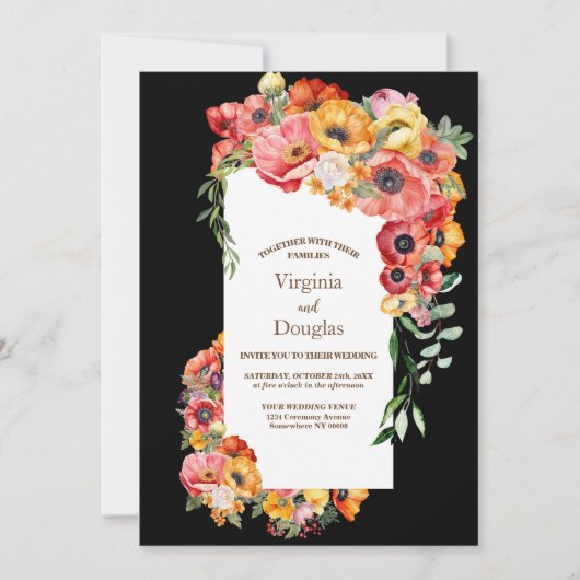 1つのポピーカラフルズの黒の結婚全て 招待状 (正面)