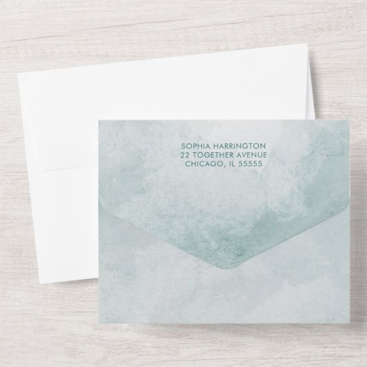 1つのミニマル結婚式の招待ですべての水色 オールインワン招待状 (裏面)