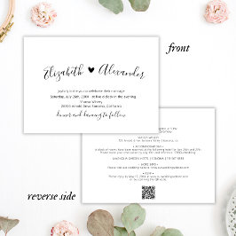 1つのミニマルQRコード内のハートをすべてスクリプト結婚する 招待状