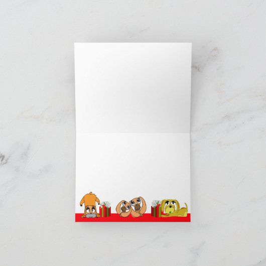 1つのメリークリスマスカード子犬の赤の3つの写真を加えて下さい シーズンカード (内部)