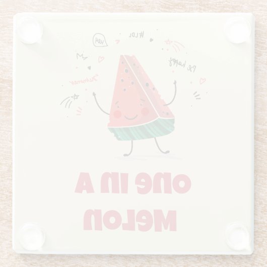 1つのメロン – スイカのコースターデザイン ガラスコースター (裏面)