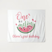 1つのメロン 水彩 メロンの1歳の誕生日 タペストリー (正面(横))