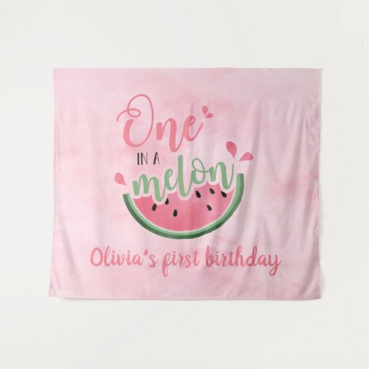 1つのメロン 水彩 メロンの1歳の誕生日 タペストリー (正面(横))