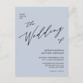 1つのモダンにダスティブルーシンプルス結婚スクリプト インビテーションポストカード (正面)