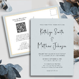 1つのモダンにダスティブルーシンプルス結婚スクリプト インビテーションポストカード