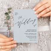 1つのモダンにダスティブルーシンプルス結婚スクリプト 招待状