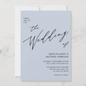 1つのモダンにダスティブルーシンプルス結婚スクリプト 招待状 (正面)