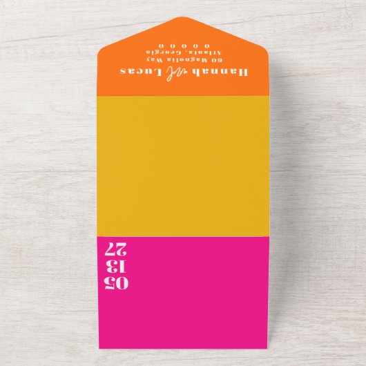 1つのモダンはっきりした結婚式招待状で明るい オールインワン招待状 (外側)