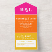 1つのモダンはっきりした結婚式招待状で明るい オールインワン招待状 (内側)