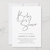 1つのモダンベビーシャワーでミニマルなスクリプト 招待状 (正面)