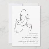 1つのモダンベビーシャワーでミニマルなスクリプト 招待状 (正面)
