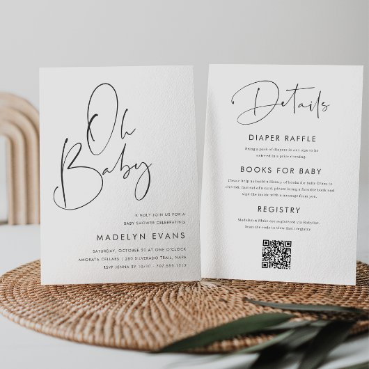 1つのモダンベビーシャワーでミニマルなスクリプト 招待状