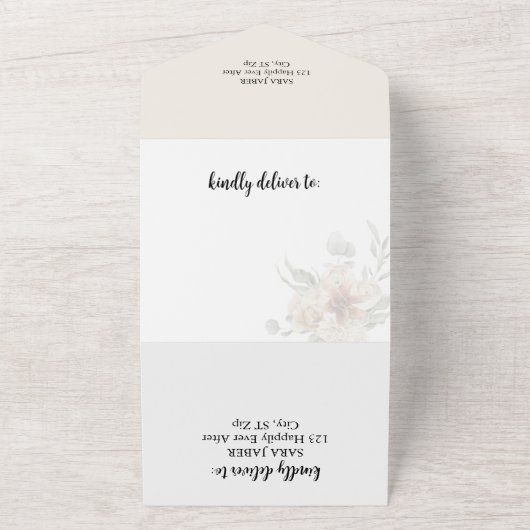 1つのモダン結婚式でアラビア語と英語をすべて招待 オールインワン招待状 (外側)