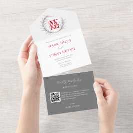 1つのモダン結婚式招待状中国の内のすべて(赤) オールインワン招待状