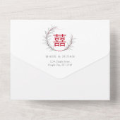 1つのモダン結婚式招待状中国の内のすべて(赤) オールインワン招待状 (裏面)