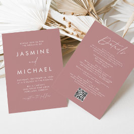 1つのモダンQRコード内の埃の多い結婚バラ 招待状