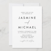 1つのモダンQRコード内の黒いスクリプ結婚ト 招待状 (正面)