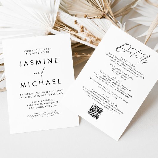 1つのモダンQRコード内の黒いスクリプ結婚ト 招待状