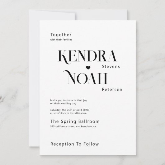 1つのモダンQR rsvpの中はっきりしたの全てのタイポグラフィ結婚 招待状 (正面)