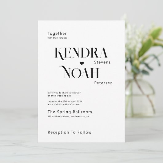 1つのモダンQR rsvpの中はっきりしたの全てのタイポグラフィ結婚 招待状 (スタンド正面)