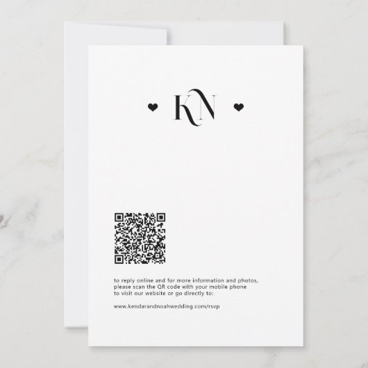 1つのモダンQR rsvpの中はっきりしたの全てのタイポグラフィ結婚 招待状 (裏面)