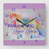 1つのユニークなユニコーンです! 虹の女の子の時計 スクエア壁時計 (正面)