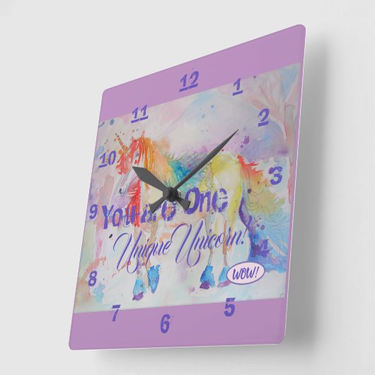 1つのユニークなユニコーンです! 虹の女の子の時計 スクエア壁時計 (傾斜)