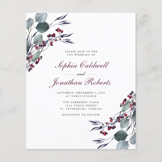 1つのユーカリプトゥスホリーベリーの全結婚予算 (正面)