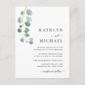 1つのユーカリモダンプタスグリーンのQRコー結婚ド インビテーションポストカード (正面)