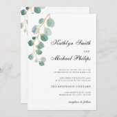 1つのユーカリモダンプタスグリーンのQRコー結婚ド 招待状 (正面/裏面)