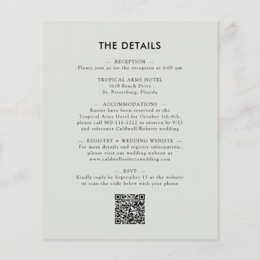 1つのユーカリ結婚式の招待で予算をすべて更新 (裏面)