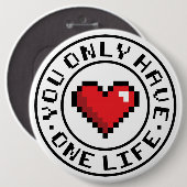 1つのライフピクセルハートビデオゲームのみ 缶バッジ (正面&裏面)