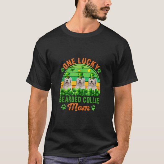 1つのラッキーひげを生やしたコリーママPatrick s Day Three C Tシャツ (正面)