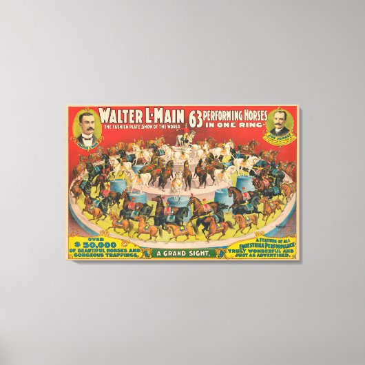 1つのリングや輪で63の馬を演奏するサーカスのポスター キャンバスプリント (正面)
