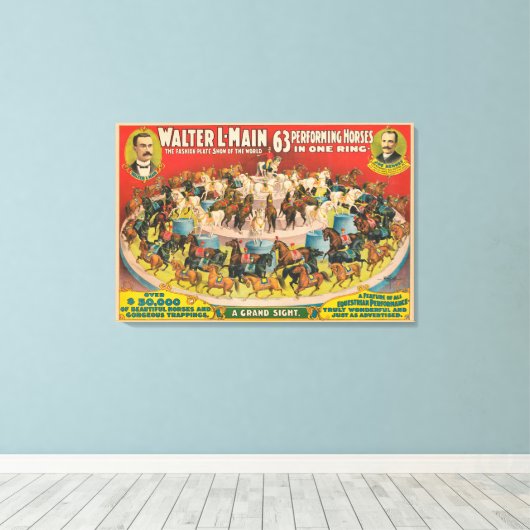 1つのリングや輪で63の馬を演奏するサーカスのポスター キャンバスプリント (インサイチュ (ウッドフロア))