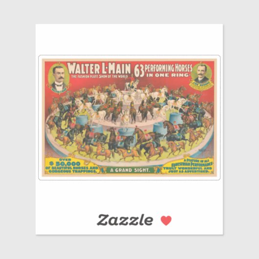 1つのリングや輪で63の馬を演奏するサーカスのポスター シール (シート)