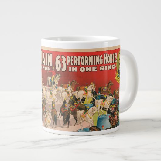 1つのリングや輪で63の馬を演奏するサーカスのポスター ジャンボコーヒーマグカップ (正面右)