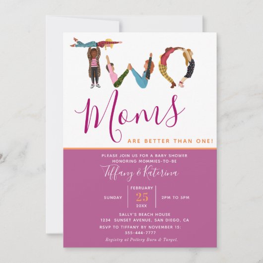 1つのレズビアンの赤ちゃんシャワーよりも可愛い2つのママ 招待状 (正面)