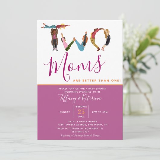 1つのレズビアンの赤ちゃんシャワーよりも可愛い2つのママ 招待状 (スタンド正面)