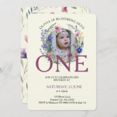 1つのワイルドフラワーにブルーミン写真1st誕生日 招待状