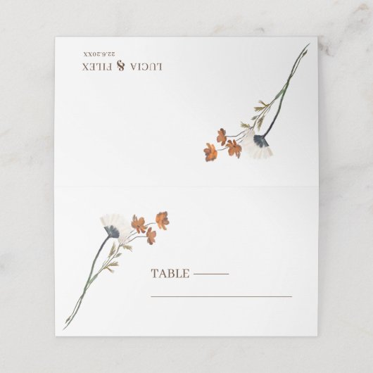 1つのワイルドフラワー結婚のサンプル プレイスカード (外部開封)