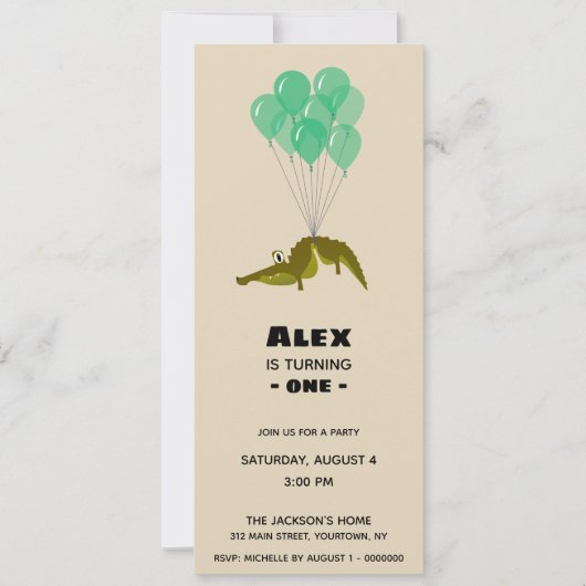 1つのワニの誕生会の回転 招待状 (正面)