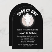1つの不気味おもしろいハロウィーン幽霊第1の誕生日 招待状 (正面/裏面)
